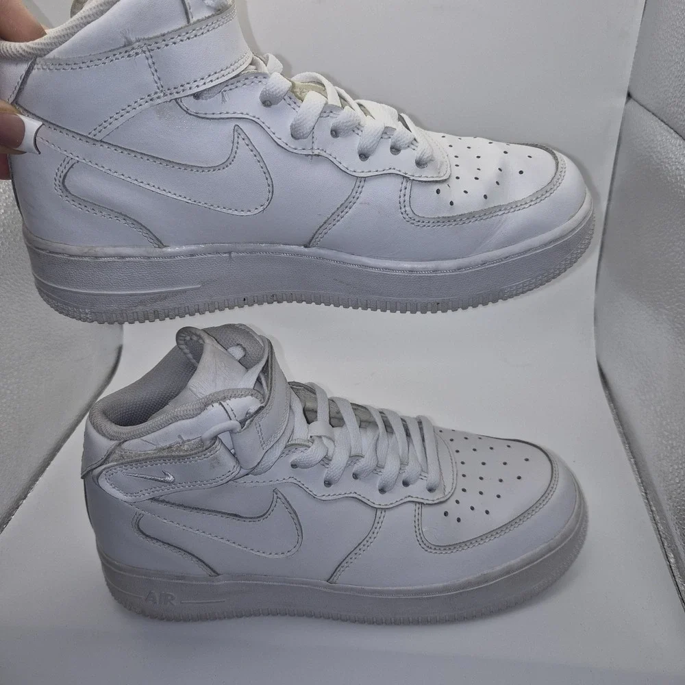 Nike Air Force 1 Mid White‎ Youth Size 7Y Triple White Strap Sneakers 314195-113